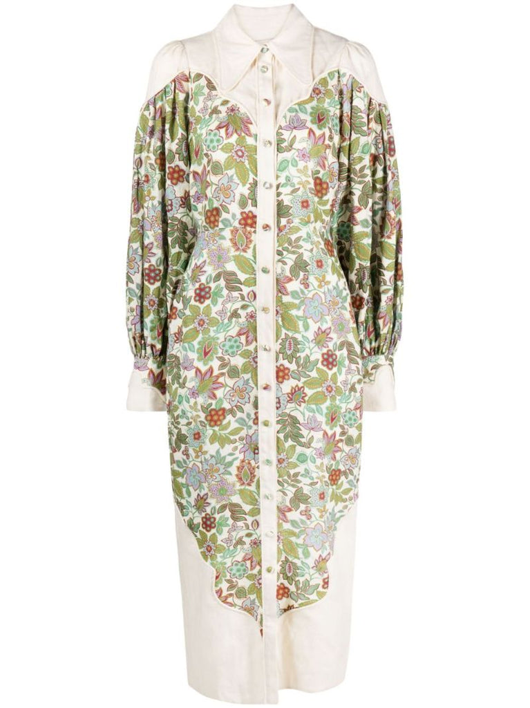 Neutral Isabella Floral-print Linen Midi Dress