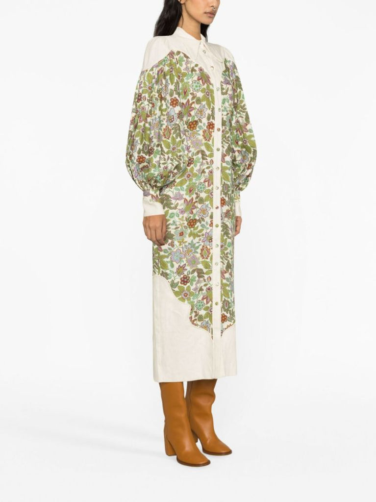 Neutral Isabella Floral-print Linen Midi Dress