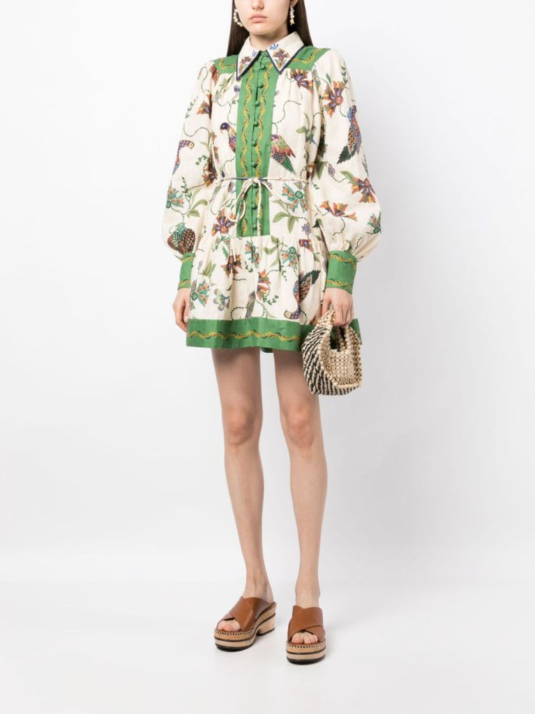 Green Birdie Linen Mini Dress