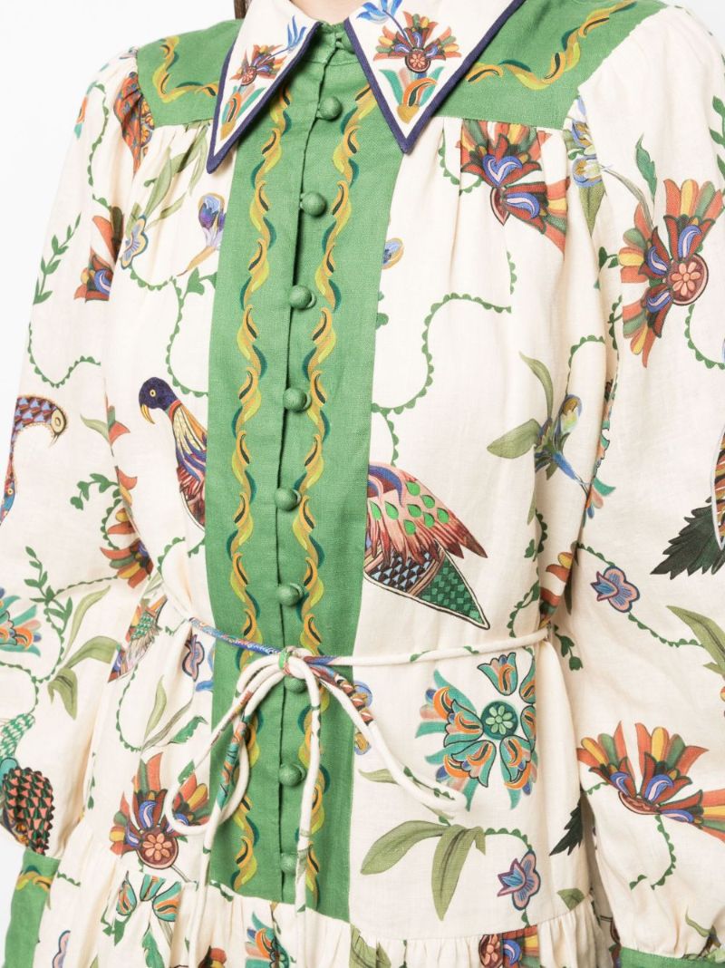 Green Birdie Linen Mini Dress
