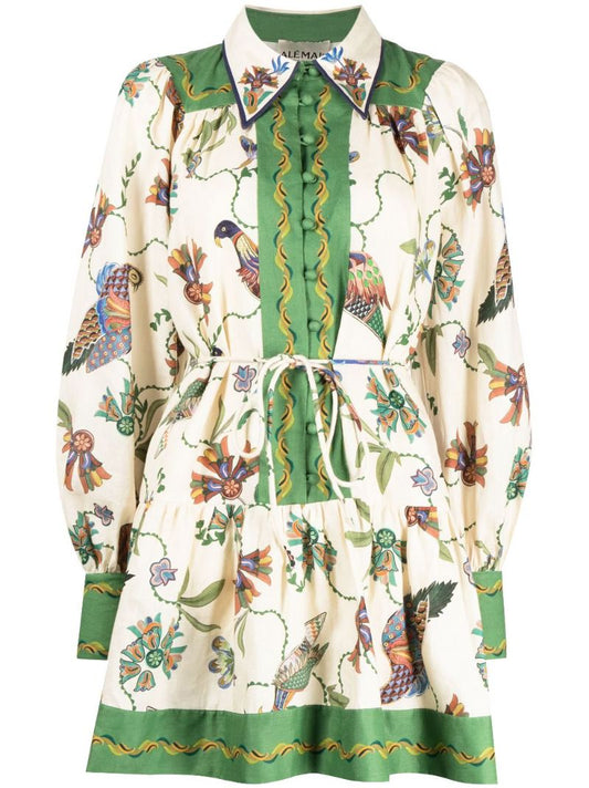 Green Birdie Linen Mini Dress