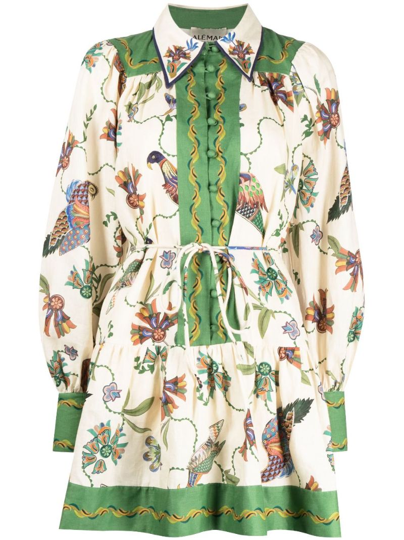 Green Birdie Linen Mini Dress