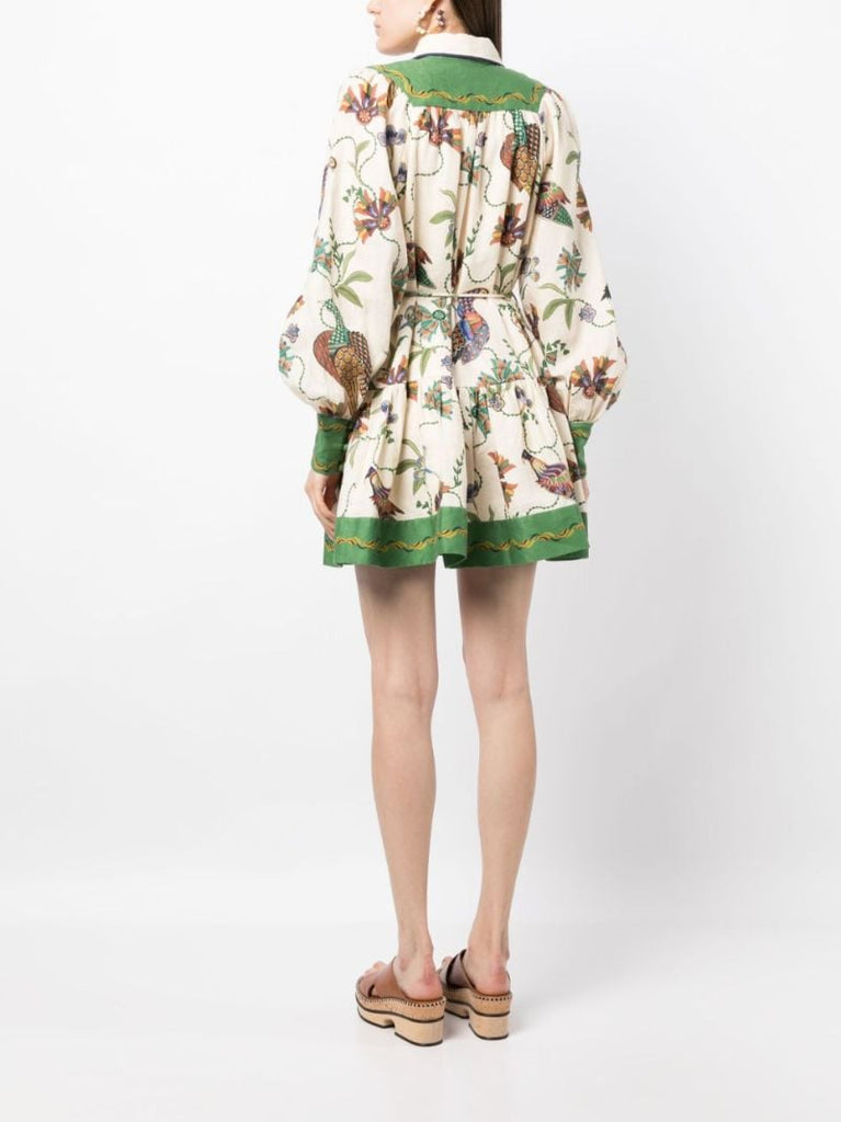 Green Birdie Linen Mini Dress