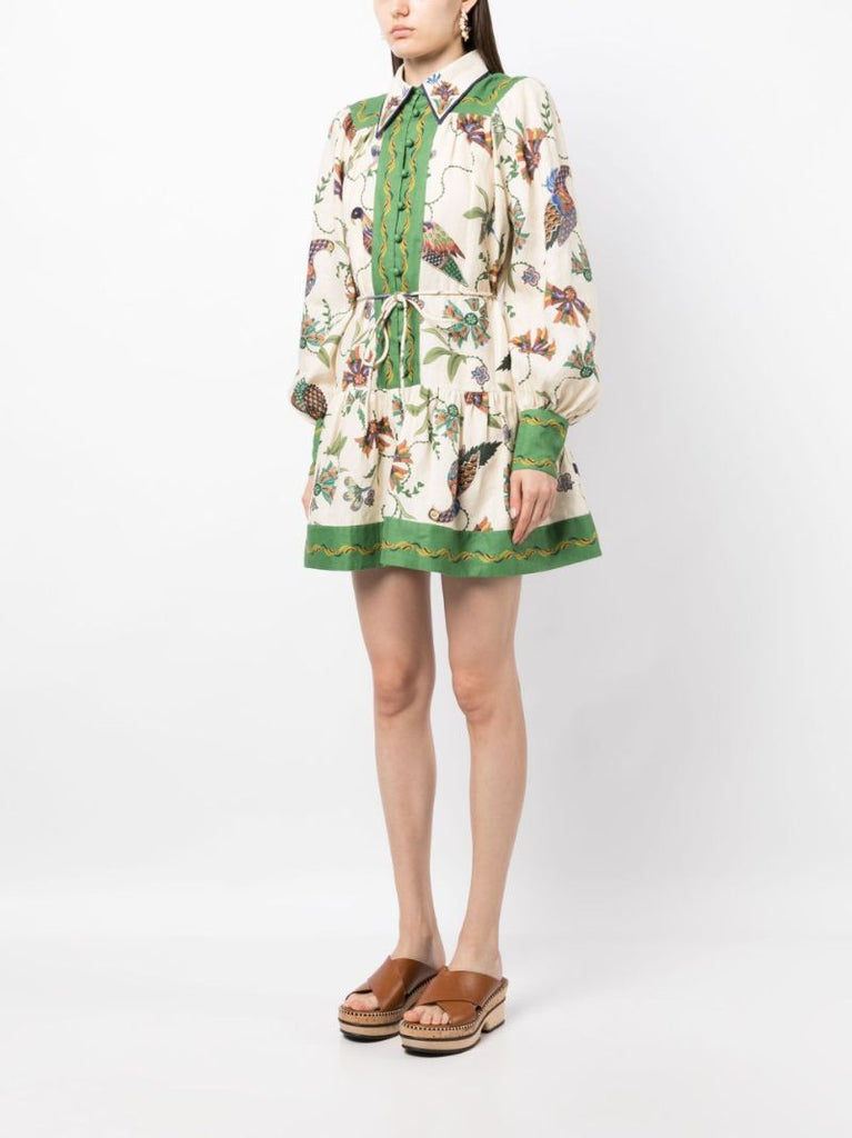 Green Birdie Linen Mini Dress