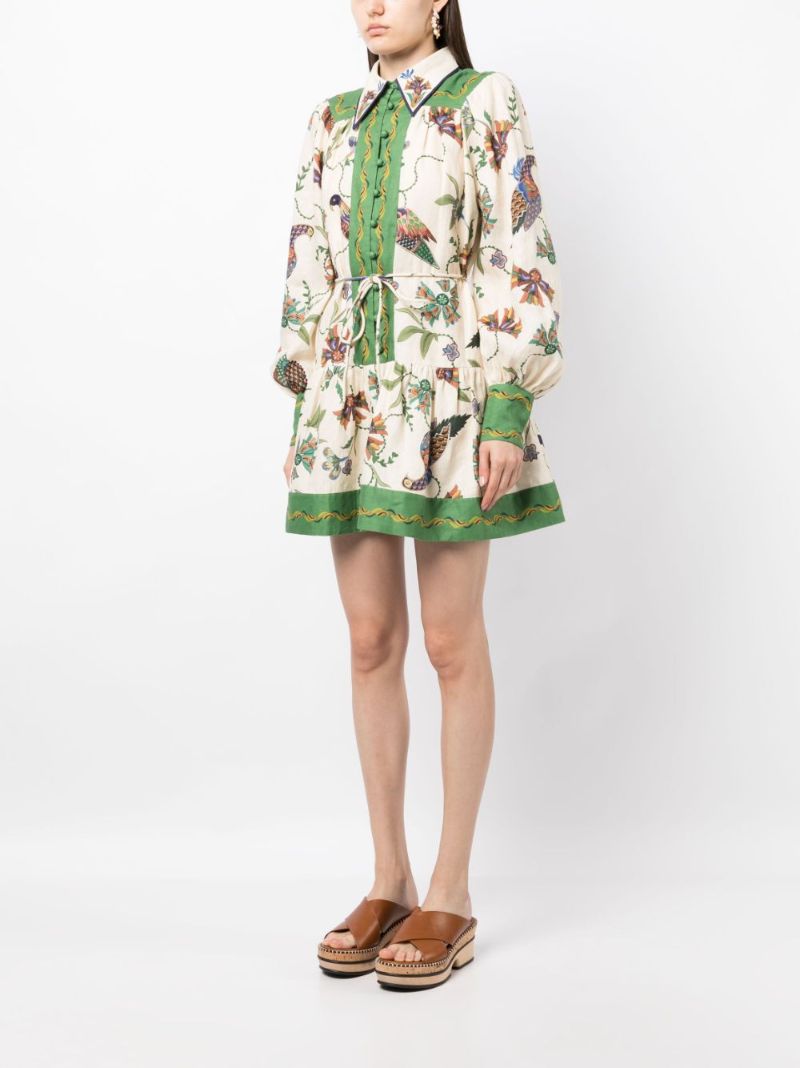 Green Birdie Linen Mini Dress