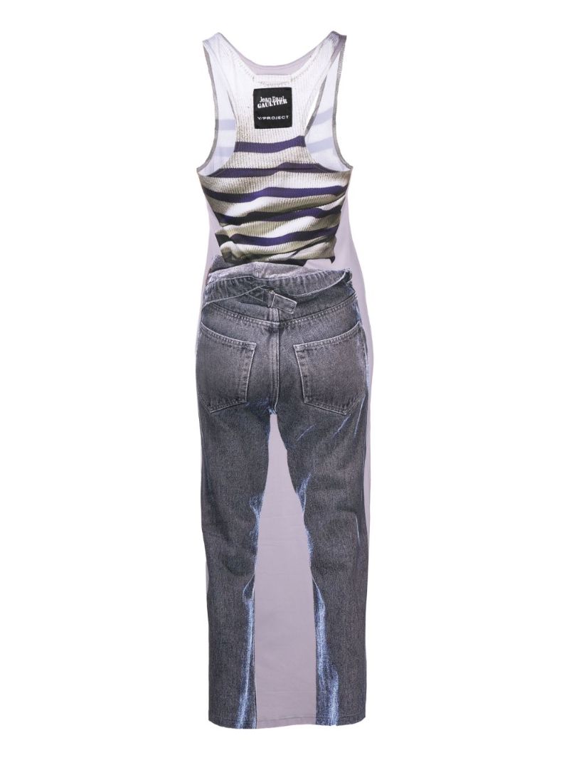 X Jean Paul Gaultier Blue Trompe L'oeil Mariniere Maxi Dress