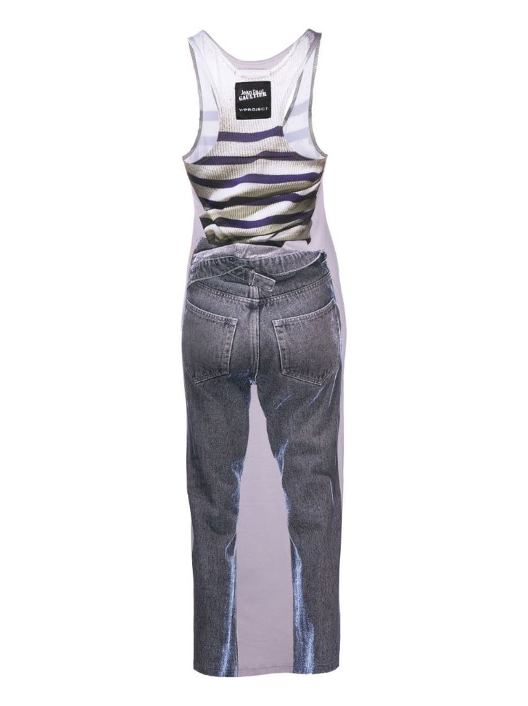 X Jean Paul Gaultier Blue Trompe L'oeil Mariniere Maxi Dress