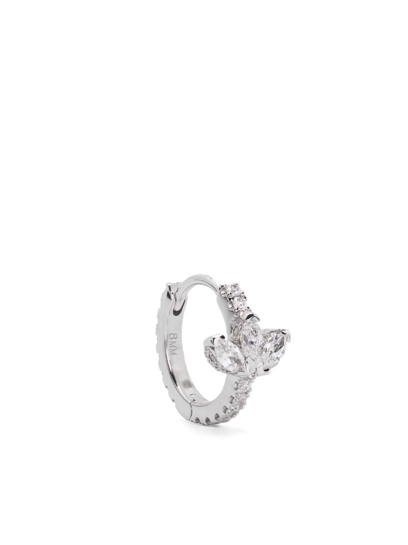 14k White Gold Lotus Diamond Single Hoop Earring
