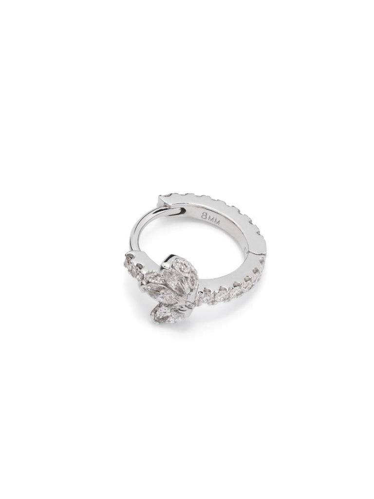 14k White Gold Lotus Diamond Single Hoop Earring