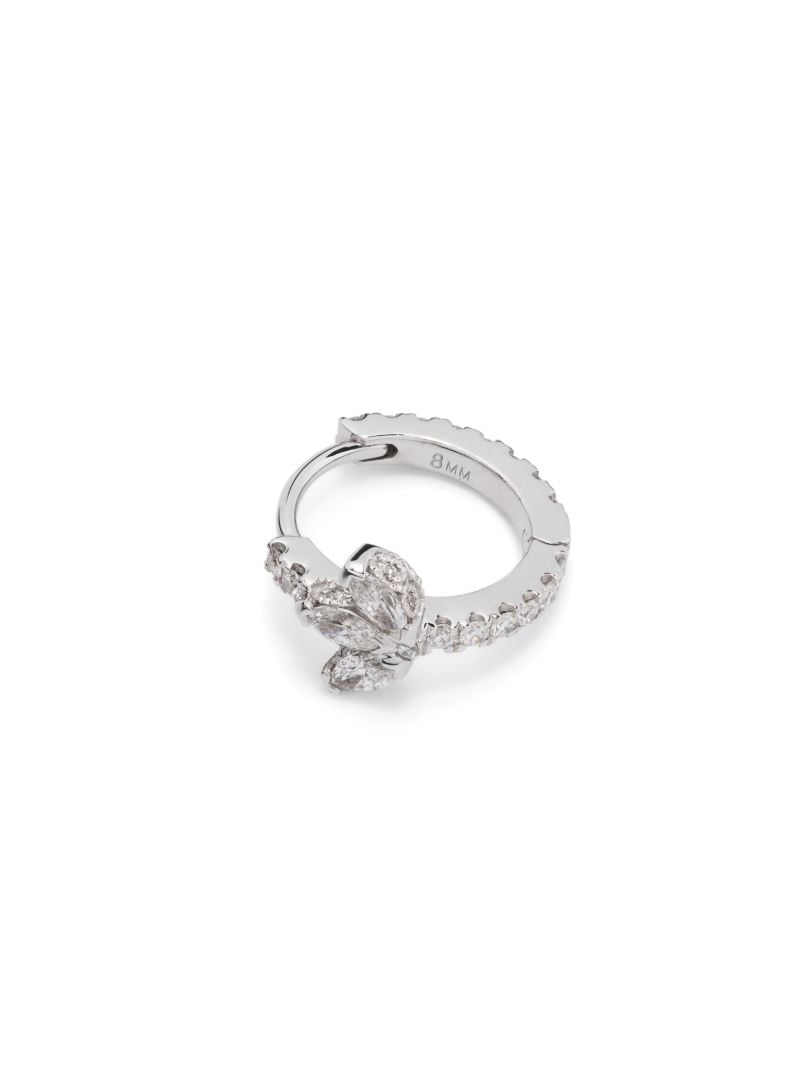 14k White Gold Lotus Diamond Single Hoop Earring