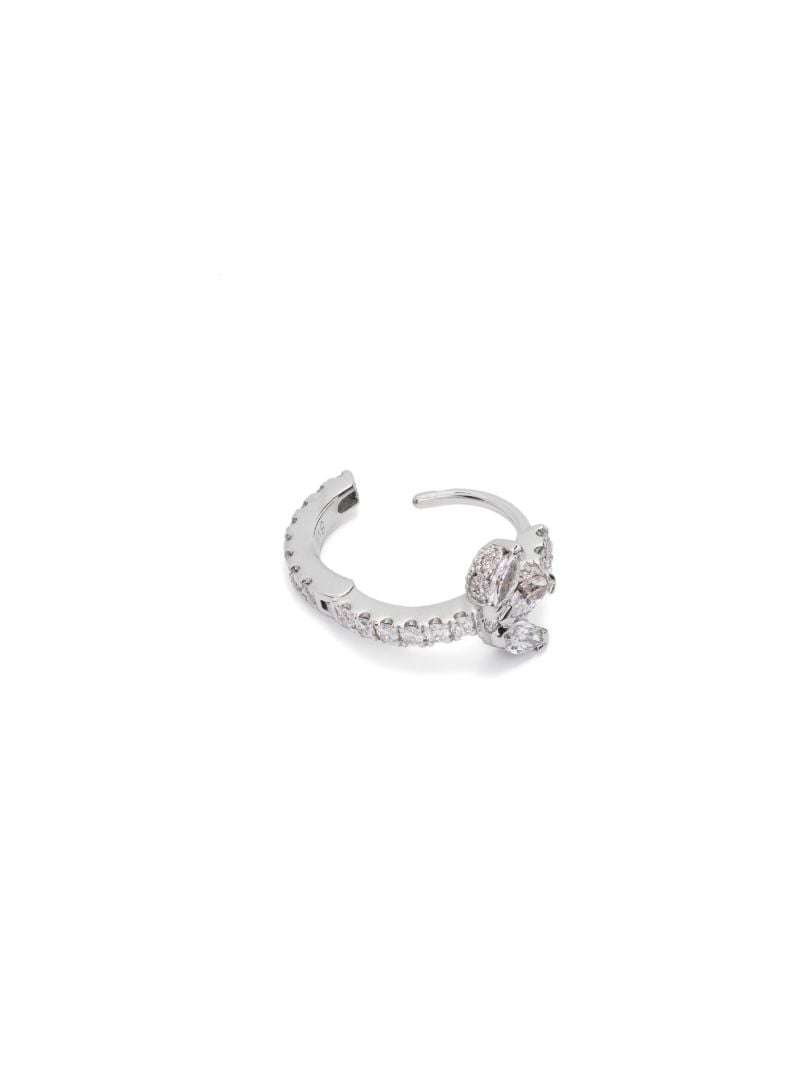 14k White Gold Lotus Diamond Single Hoop Earring