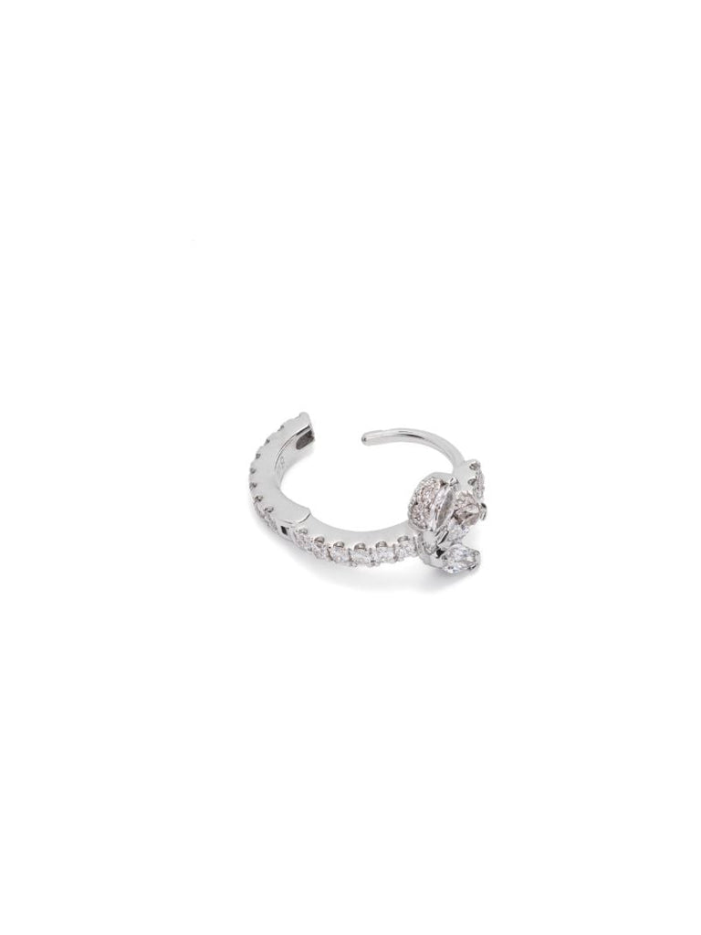 14k White Gold Lotus Diamond Single Hoop Earring