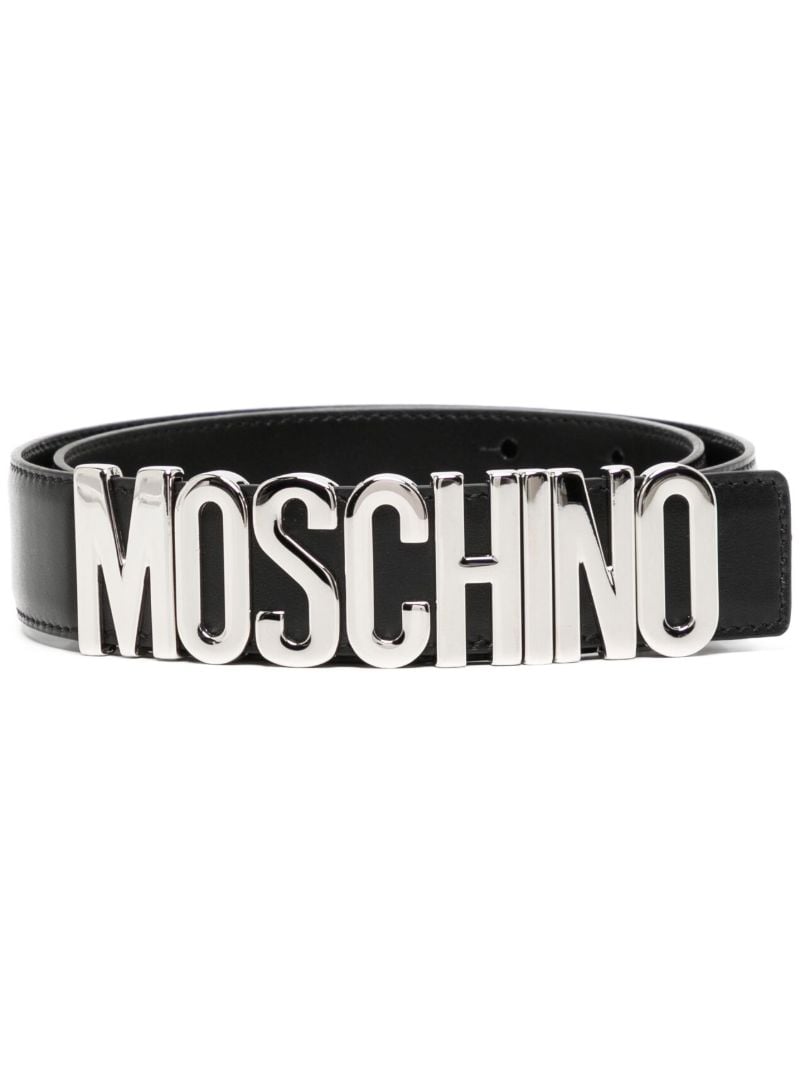 Black Logo Plaque Leather Belt