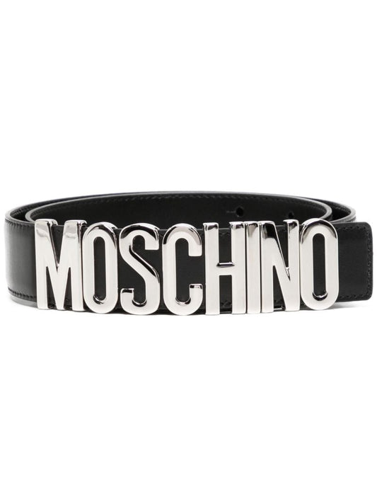 Black Logo Plaque Leather Belt