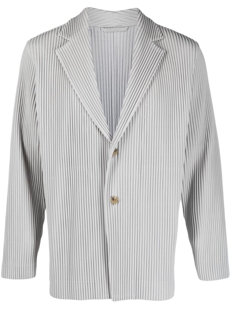 Grey Pleated Single-breasted Blazer