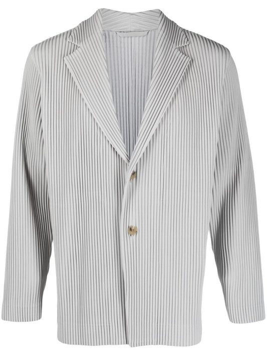 Grey Pleated Single-breasted Blazer