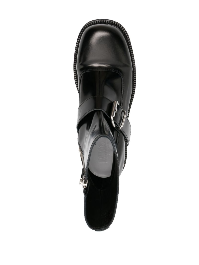 Black Buckle Leather Ankle Boots