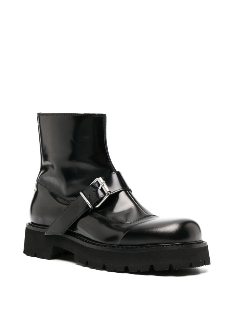 Black Buckle Leather Ankle Boots