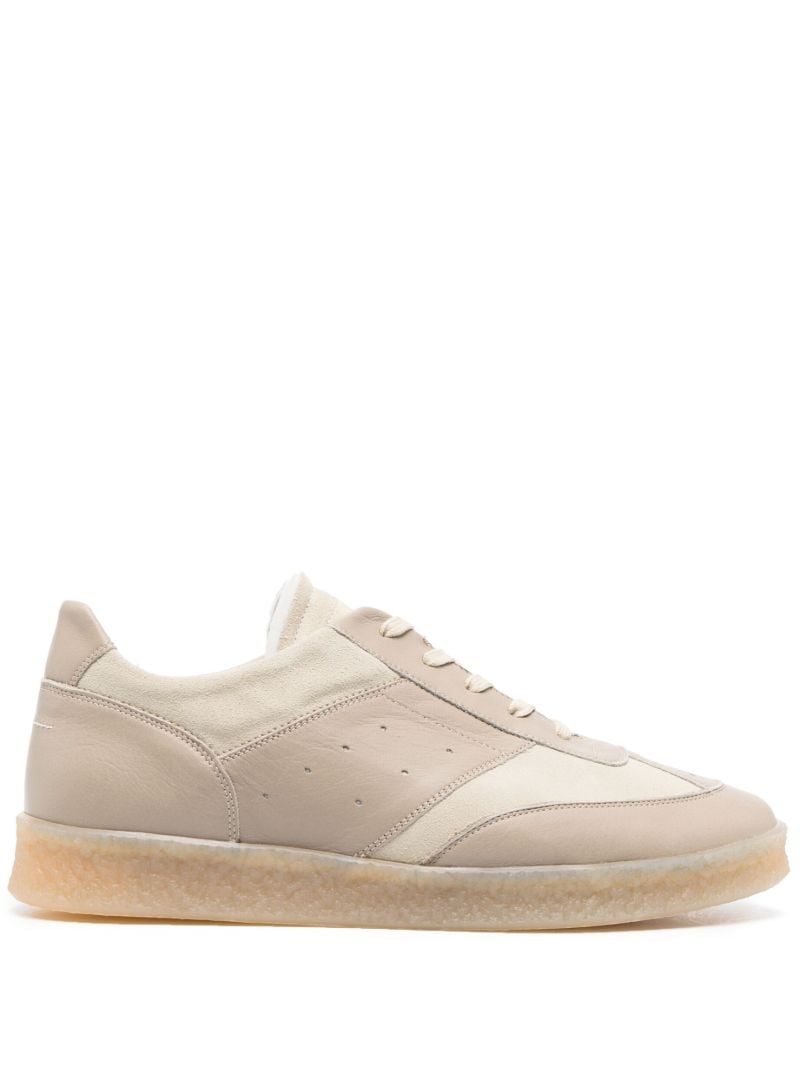 Beige Panelled Lace Up Sneakers