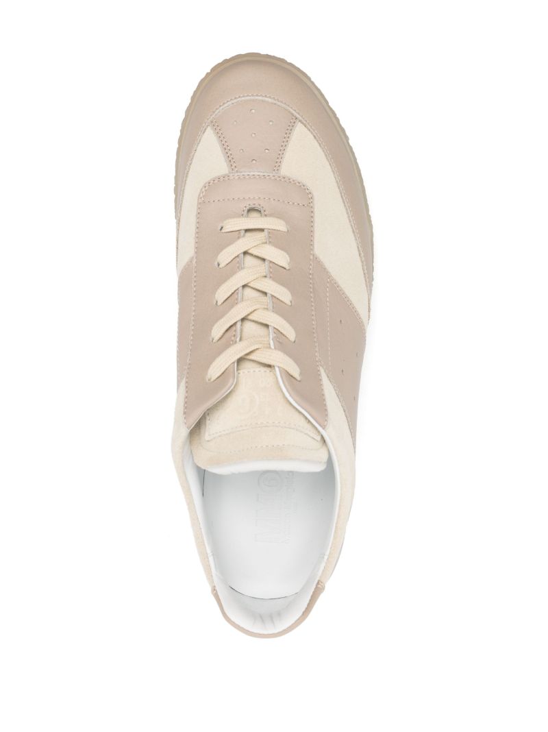 Beige Panelled Lace Up Sneakers