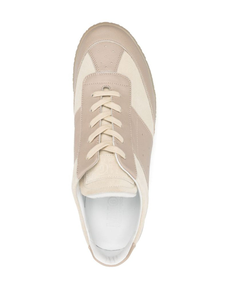 Beige Panelled Lace Up Sneakers