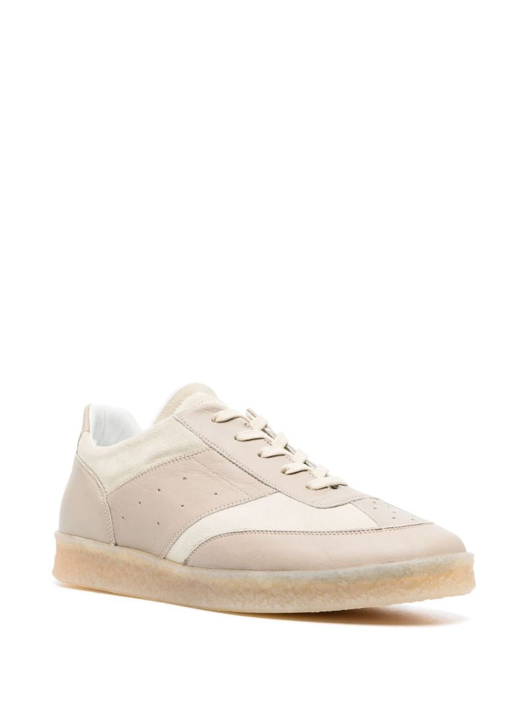 Beige Panelled Lace Up Sneakers