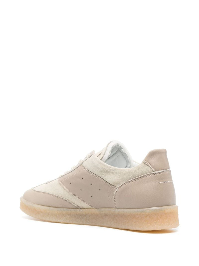 Beige Panelled Lace Up Sneakers