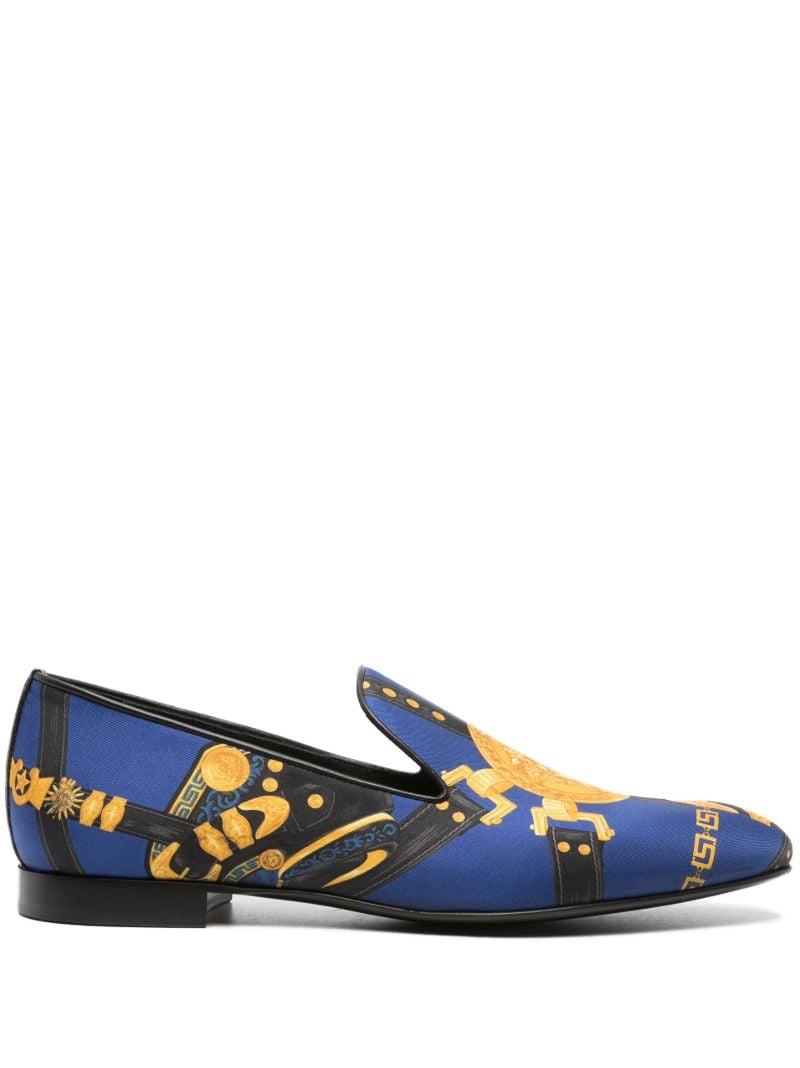 Blue Medusa Saddle Silk Slipper