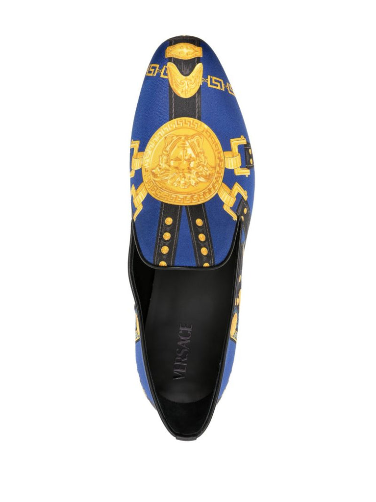 Blue Medusa Saddle Silk Slipper