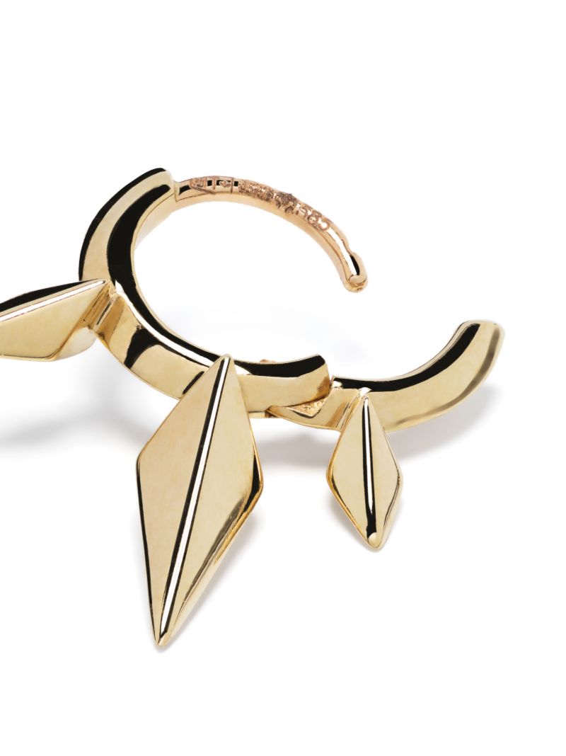 14k Yellow Gold Faceted Triple Long Spike Single Hoop Earring