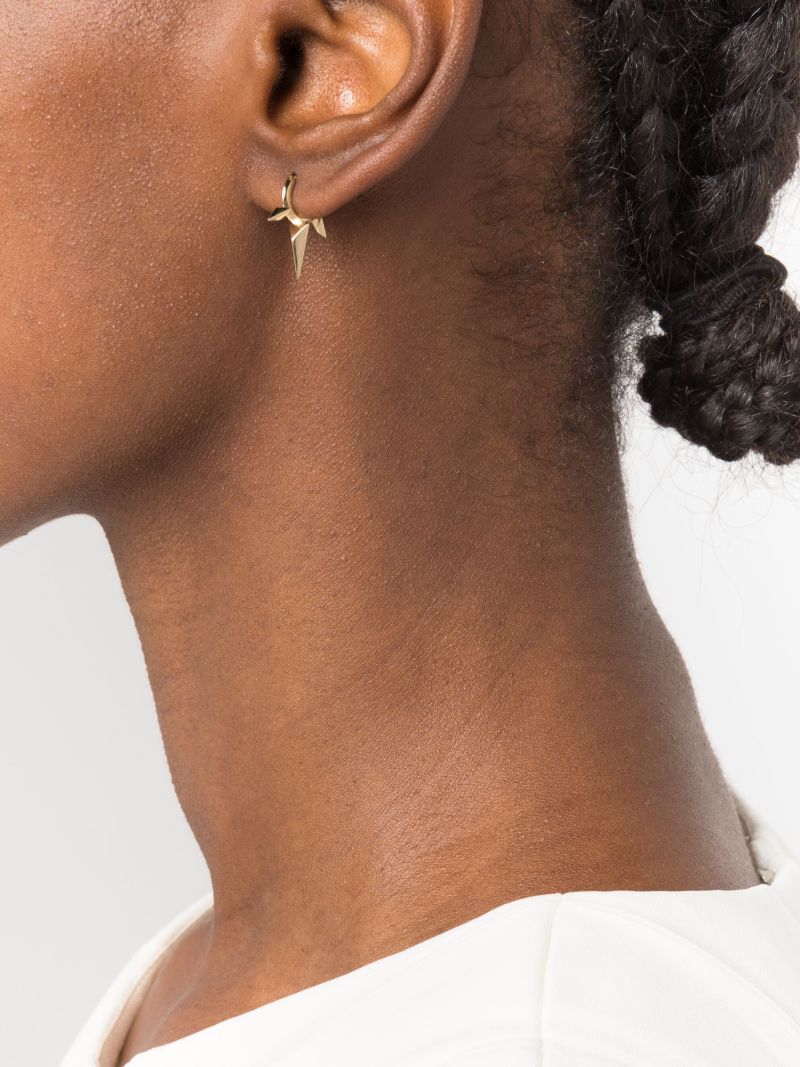 14k Yellow Gold Faceted Triple Long Spike Single Hoop Earring