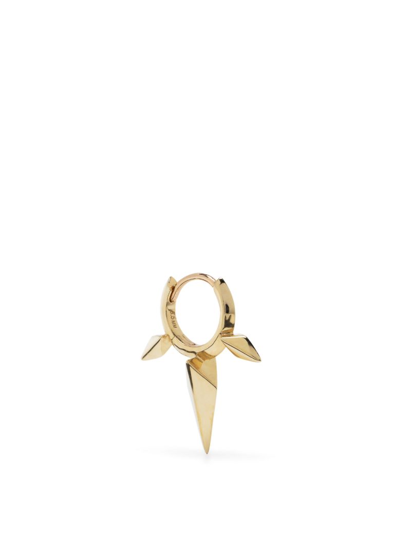 14k Yellow Gold Faceted Triple Long Spike Single Hoop Earring