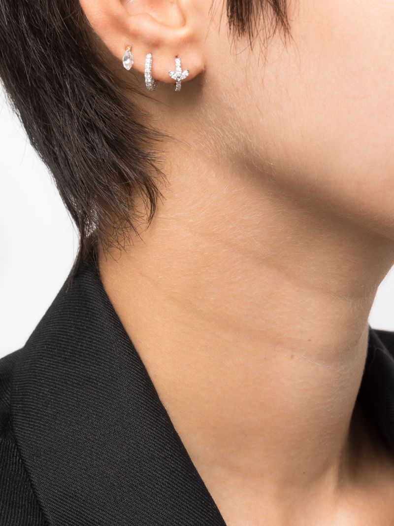 14k White Gold Five Row Diamond Hoop Earring