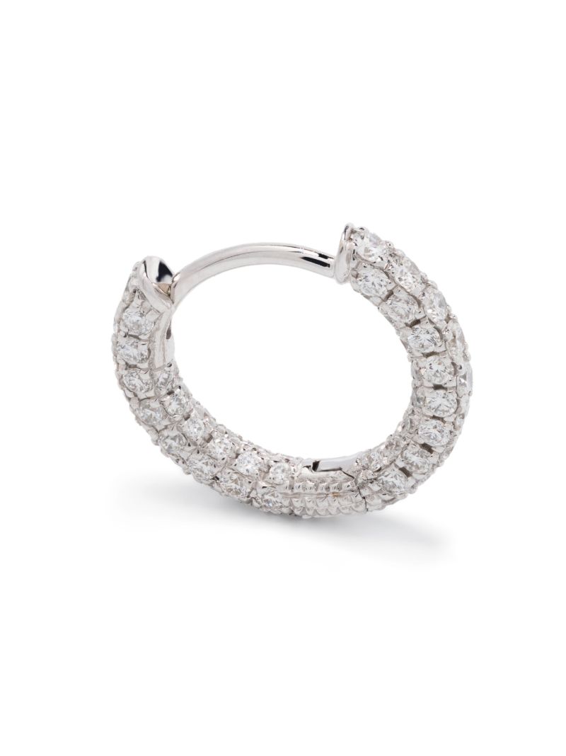 14k White Gold Five Row Diamond Hoop Earring