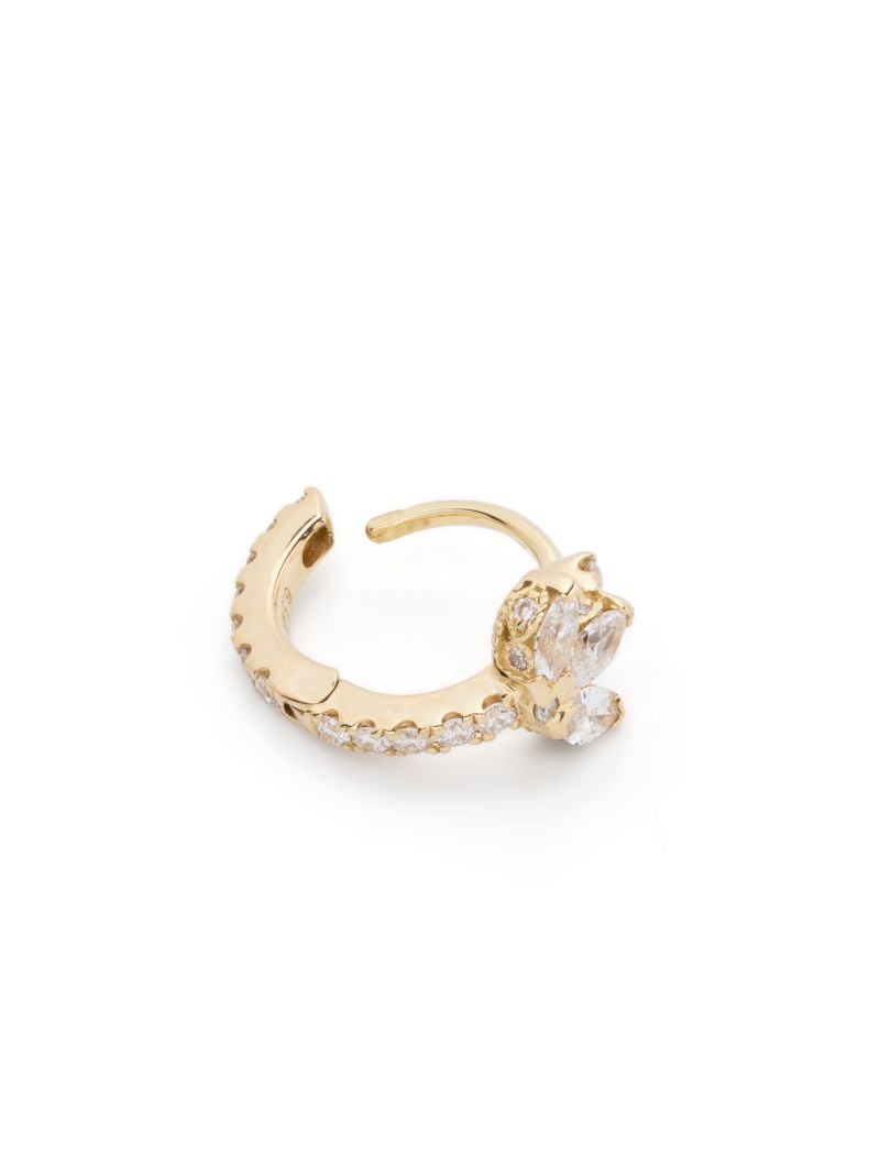 18kt Yellow Gold Lotus Diamond Hoop Earring