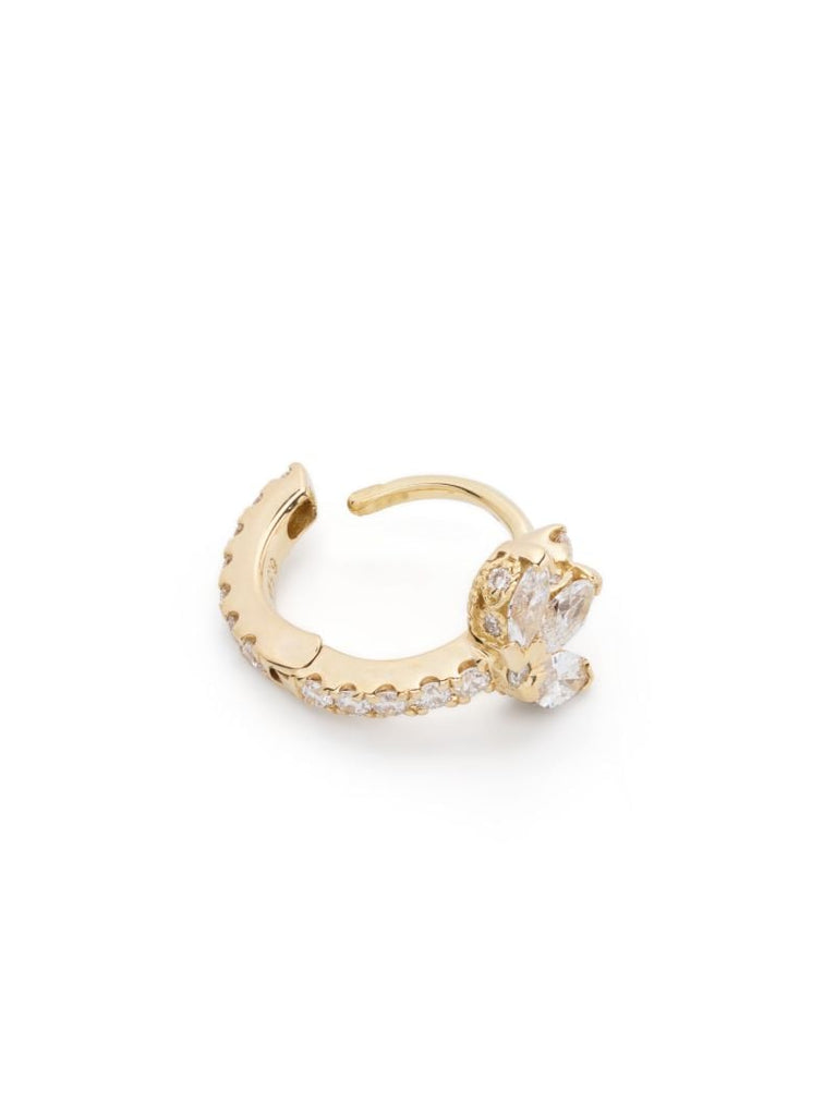18kt Yellow Gold Lotus Diamond Hoop Earring