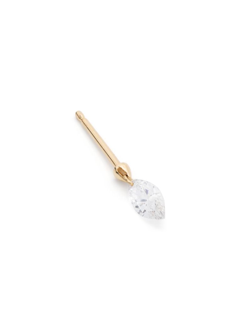18k Yellow Gold Floating Marquise Diamond Charm Stud Earring