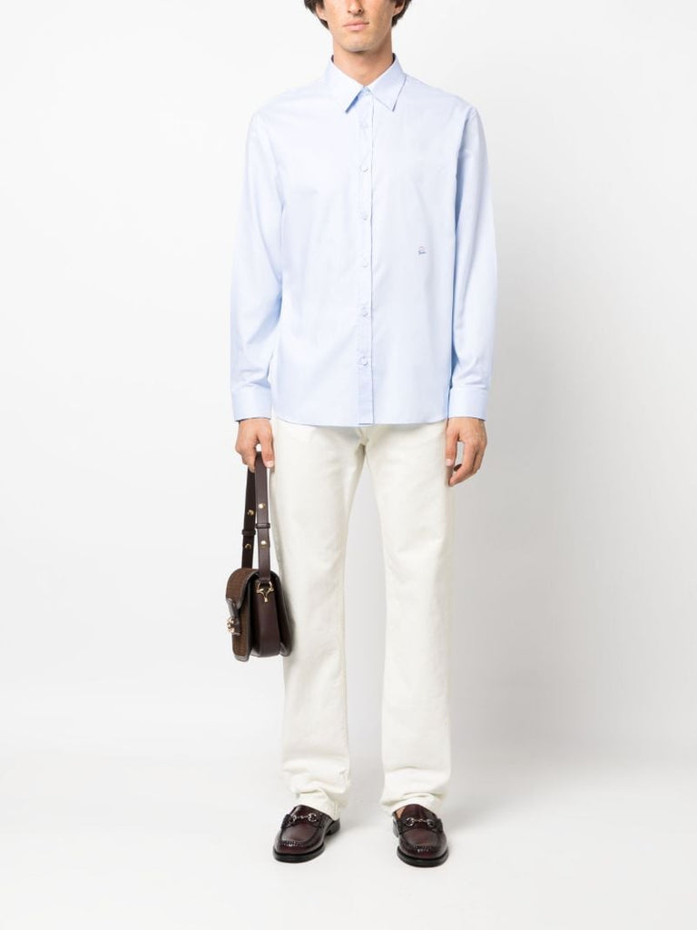 Blue Logo-embroidered Cotton Shirt