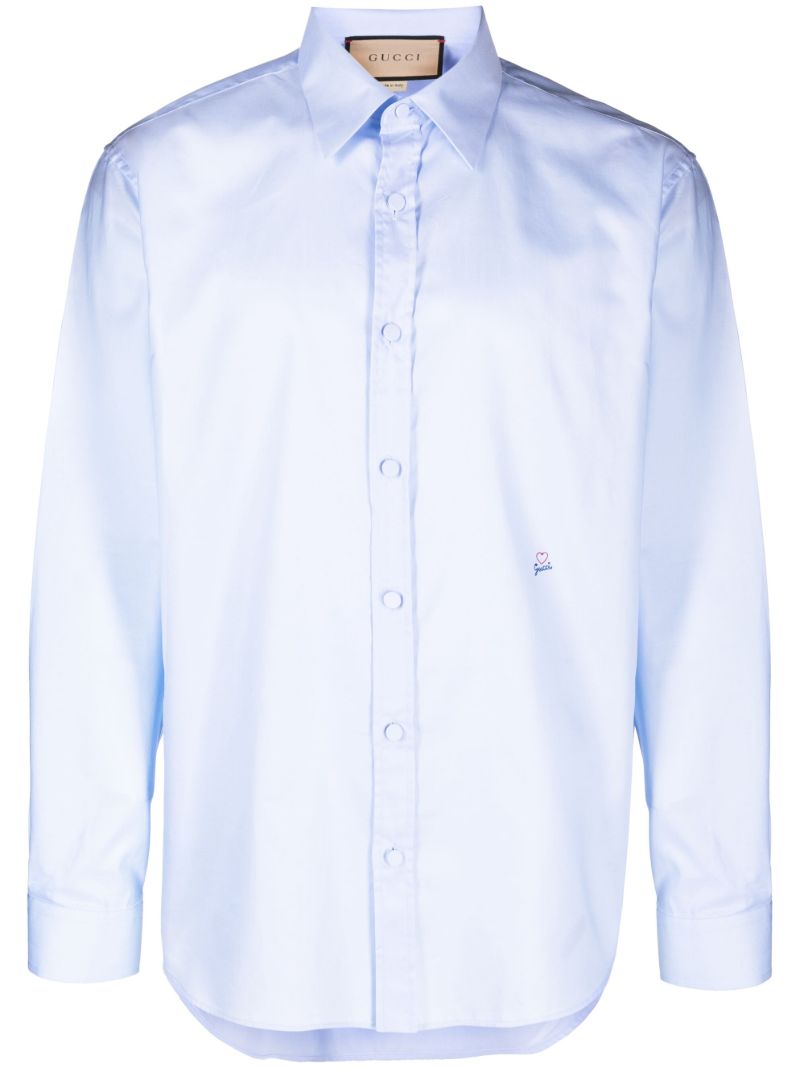 Blue Logo-embroidered Cotton Shirt
