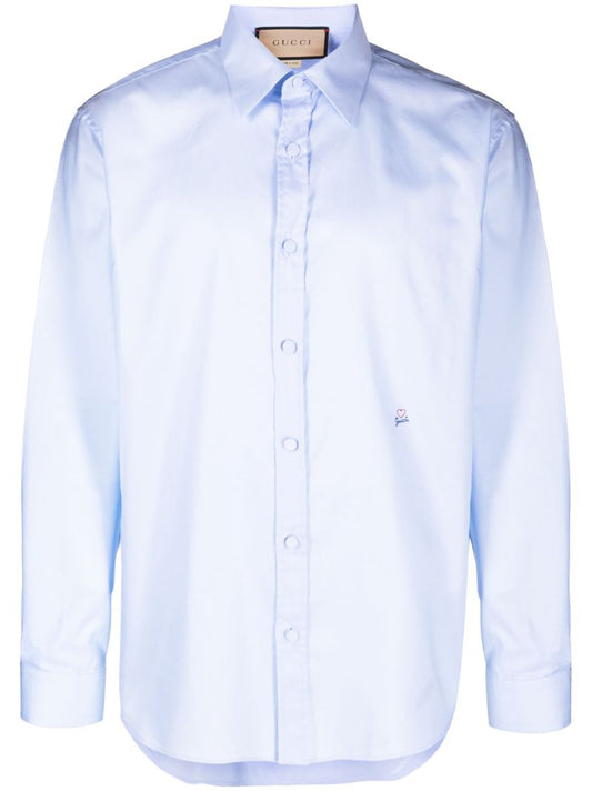 Blue Logo-embroidered Cotton Shirt