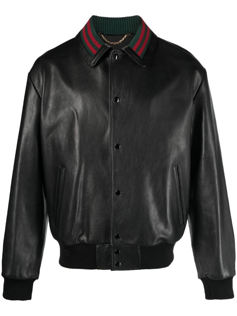 Black Web-detail Leather Jacket