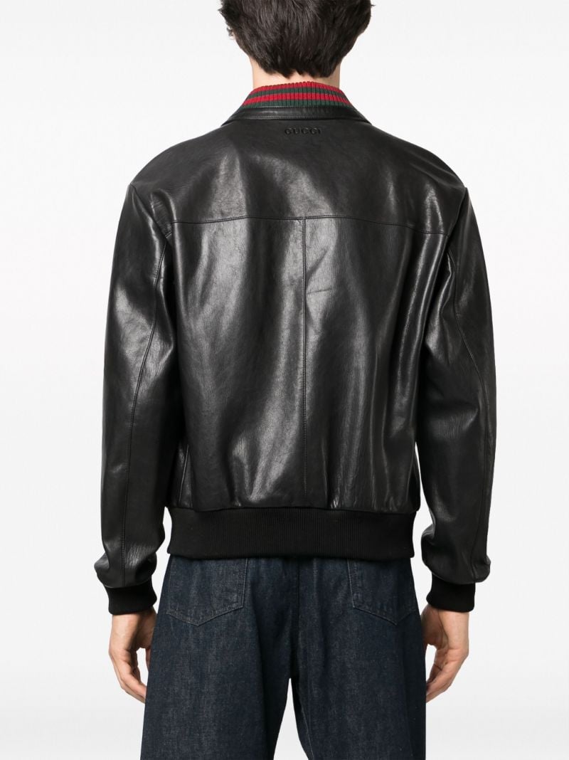 Black Web-detail Leather Jacket
