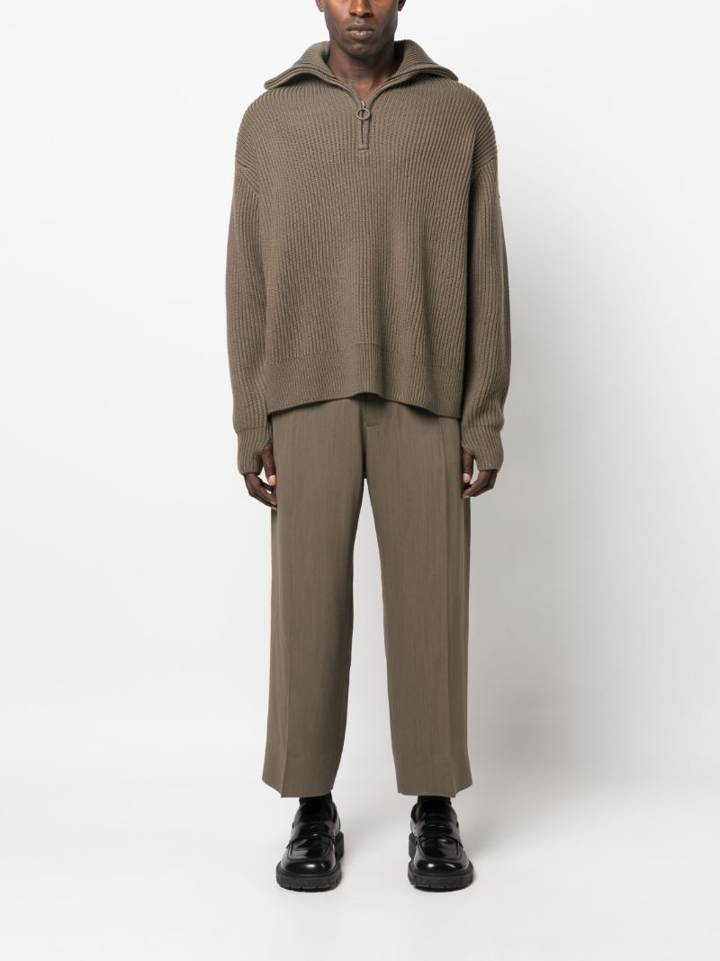Green Cropped Straight-leg Trousers