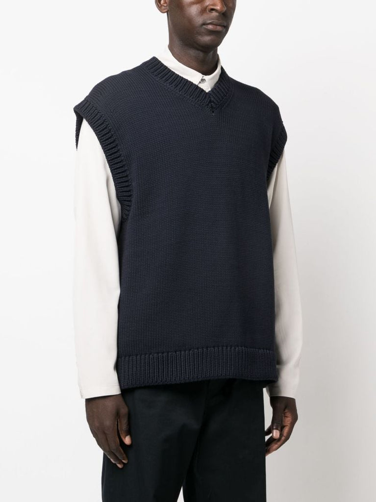 Blue Spun V-neck Cotton Vest