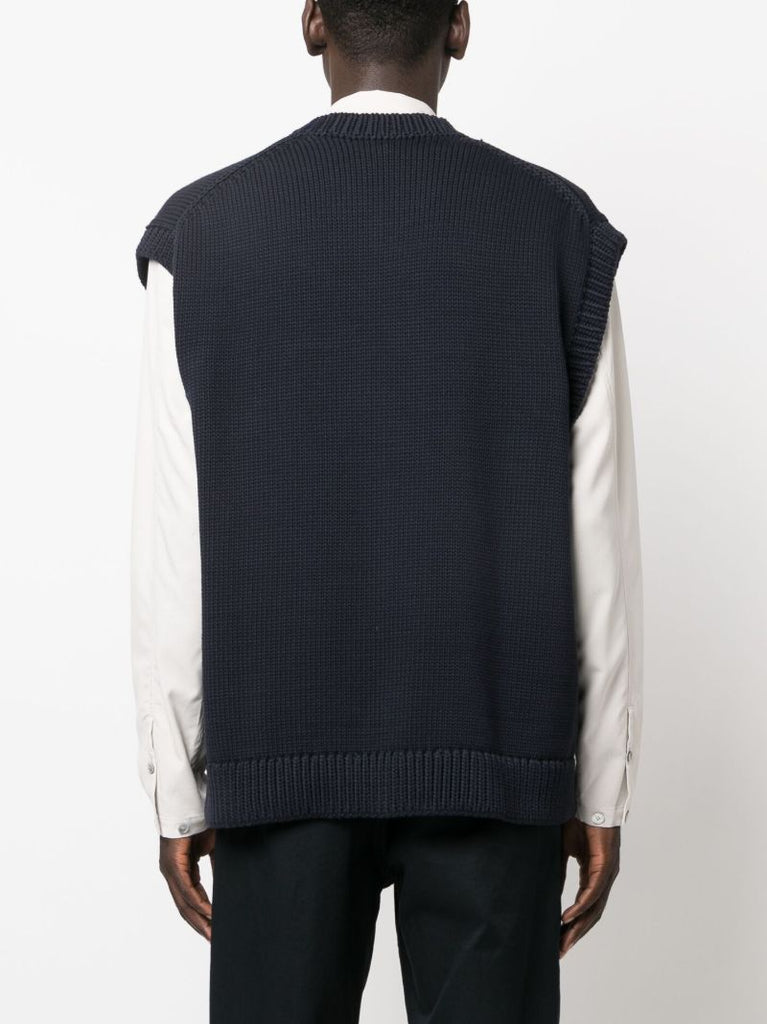 Blue Spun V-neck Cotton Vest