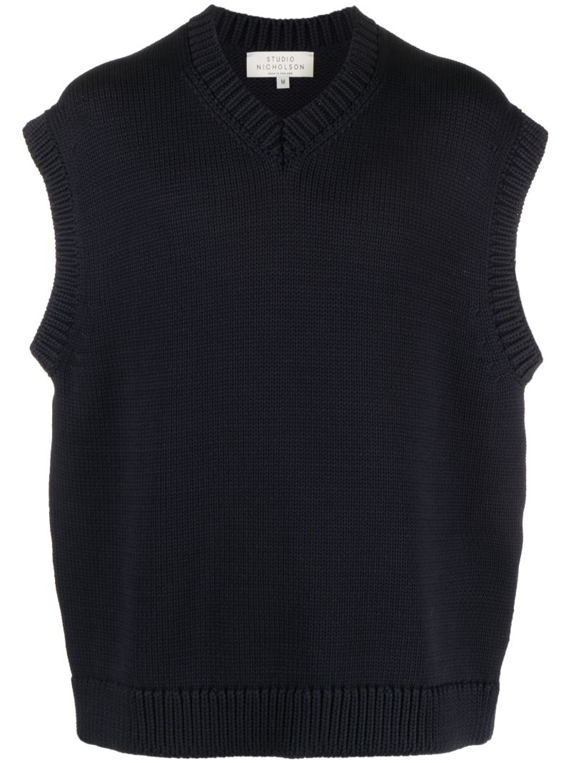 Blue Spun V-neck Cotton Vest