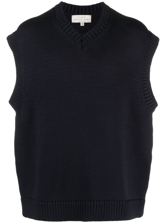 Blue Spun V-neck Cotton Vest