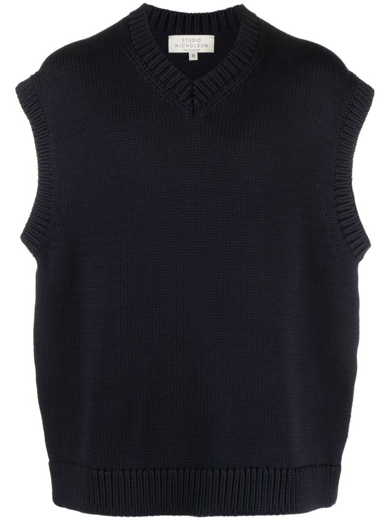 Blue Spun V-neck Cotton Vest