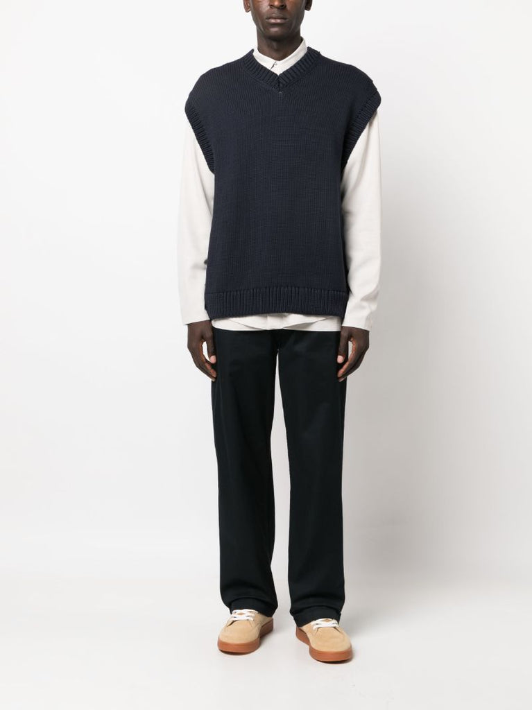 Blue Spun V-neck Cotton Vest