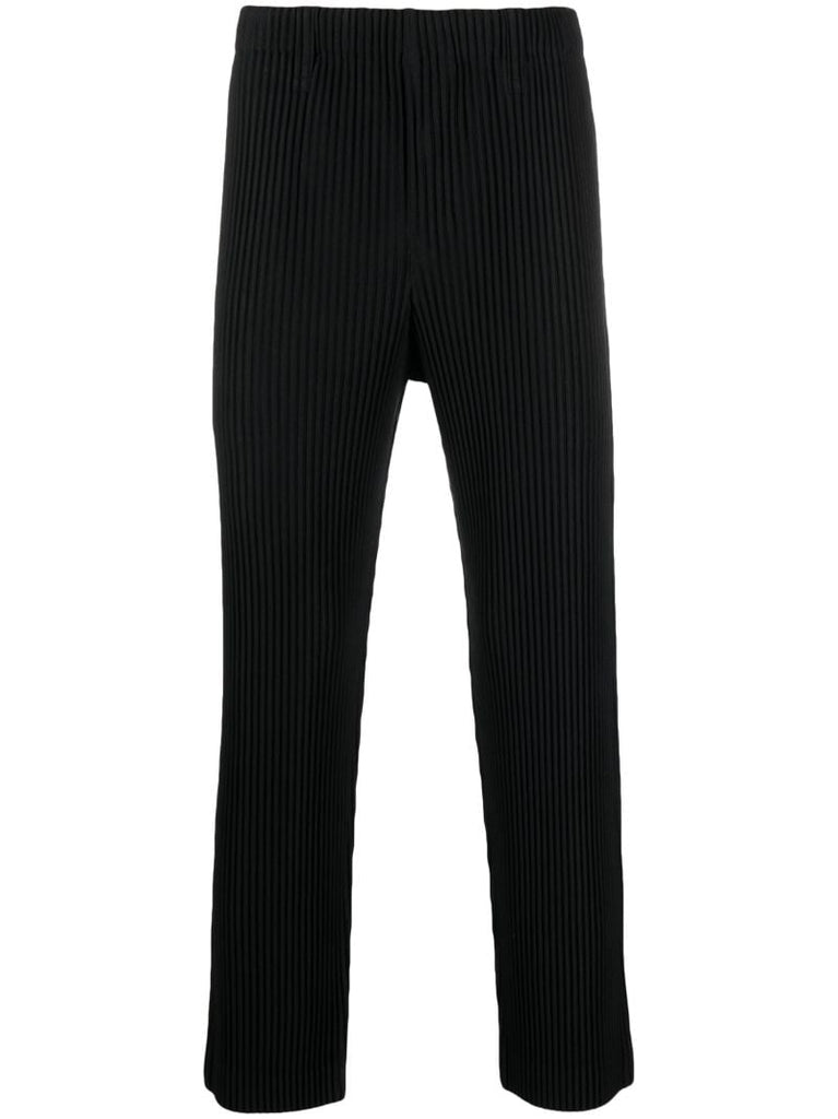 Black PlissÃ_x0083_Â© Straight Leg Trousers